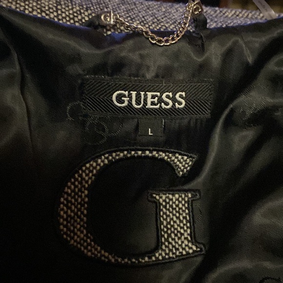 Guess Black and White Tweed Wool Blend Lined Dress Pea Coat Peacoat Sz Large VGC - Picture 6 of 6
